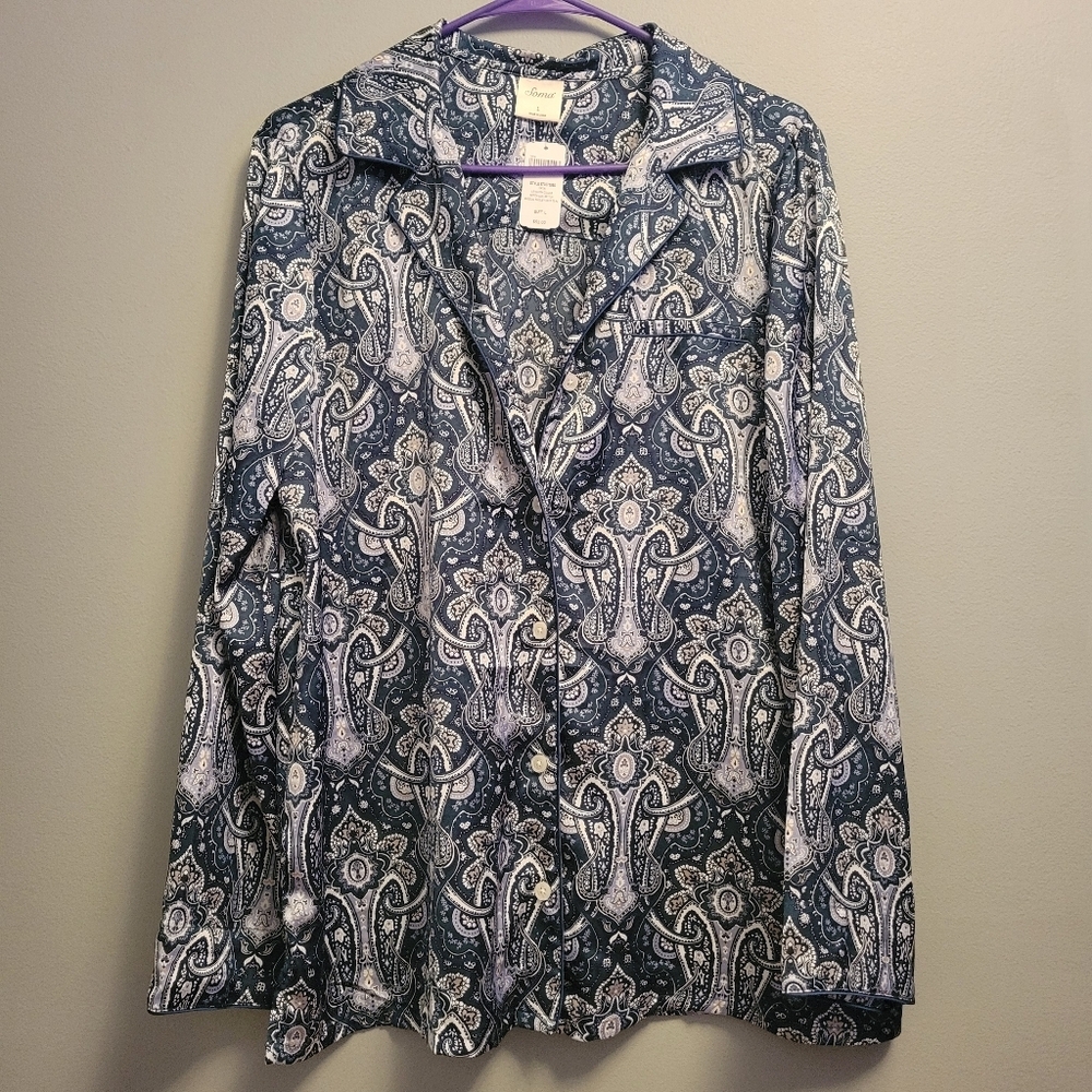 Soma Paisley Pajama Top Large NWT Womens Button Up Sleep Shirt Soft Stretch - Picture 4 of 7
